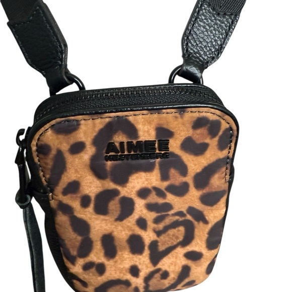 Aimee Kestenberg Nylon/Leather Leopard Crossbody Shoulder Bag Purse - Picture 2 of 10